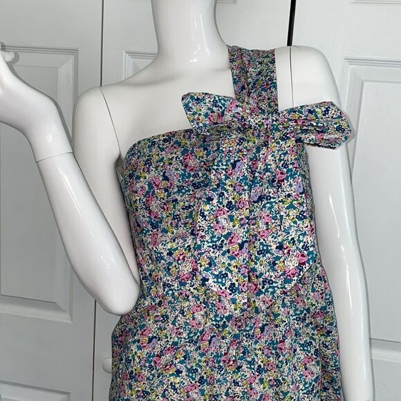 🔥 JCREW Liberty Fabric DRESS FLORAL BOW one shoulder New - Picture 4 of 11